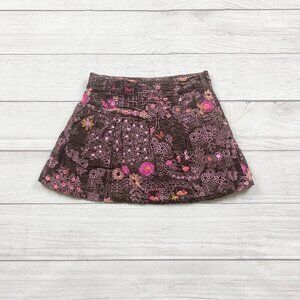 Lands’ End Girls Skort Brown Floral Print Side Zipper Corduroy Skirt 5